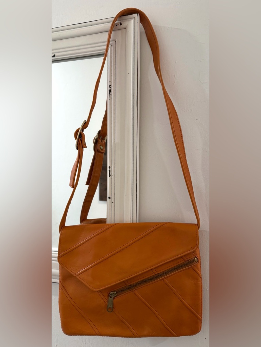 Vintage 90s Cognac Leather Patchwork Crossbody - Tano by Madrid